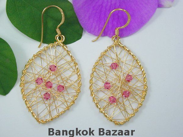 STUNNING Thai 22K 24K Gold Vermeil Wire Wrap Earrings  