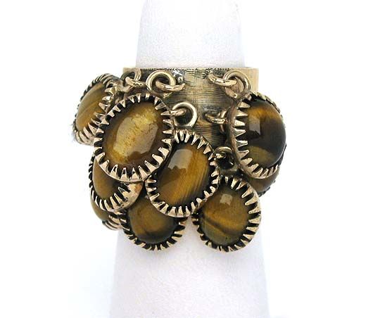 GORGEOUS VINTAGE 14K YELLOW GOLD & TIGERS EYE DANGLE STYLE RING