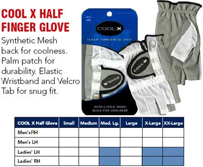 COOL X Men HALF FINGER GOLF GLOVES XLarge R handed  