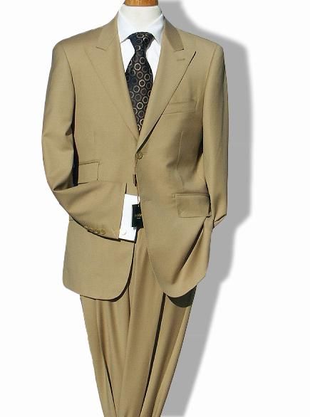 DANIELE MENS SUIT $1295 2BT~PEAK ~52R~KHAKI TAN BEIGE  