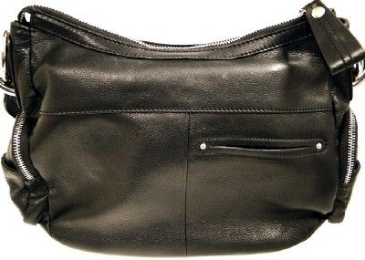   GLOVE LEATHER ZIP TOP HOBO BAG w/SIDE POCKETS BLACK NWOT  