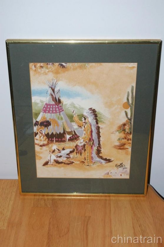 Original Signed 1949 Wood Block Print Indian Native American Chief 