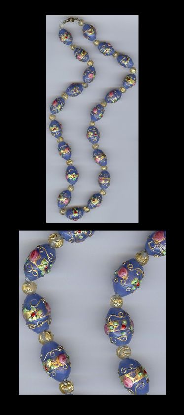   VINTAGE BEAUTIFUL ORNATE BLUE GLASS WEDDING CAKE BEAD NECKLACE  