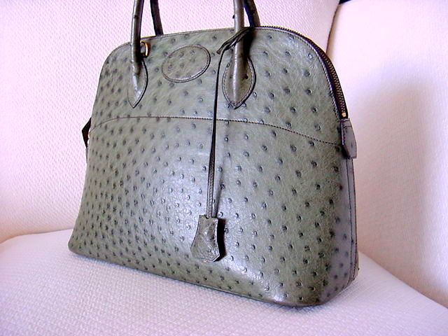 HERMES VINTAGE 36 BOLIDE Olive Ostrich SO Chic  