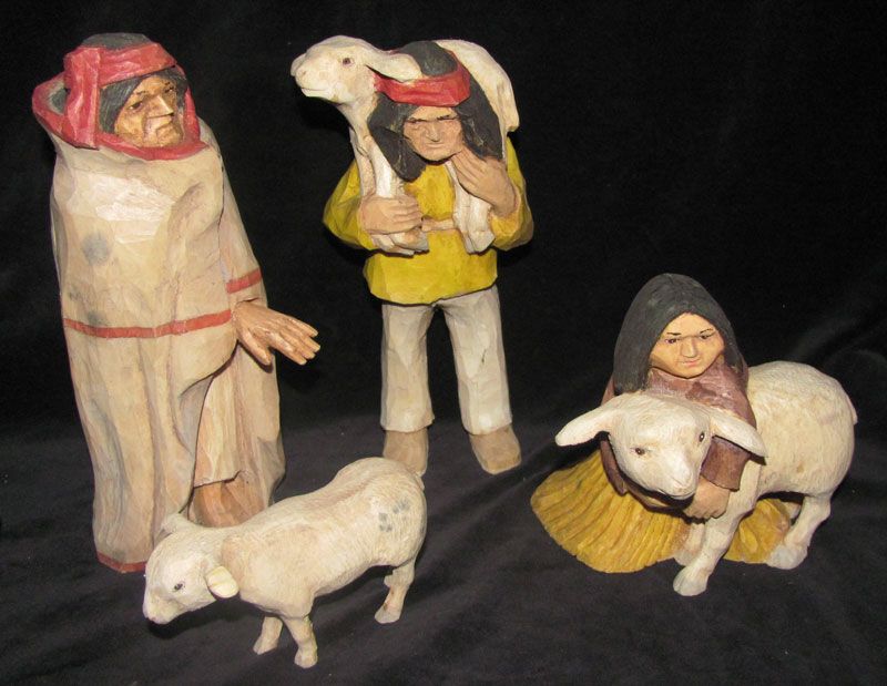 NATIVE AMERICAN WOOD CARVED INDIAN NATIVITY SET NAVAJO SOUTHWEST ART 