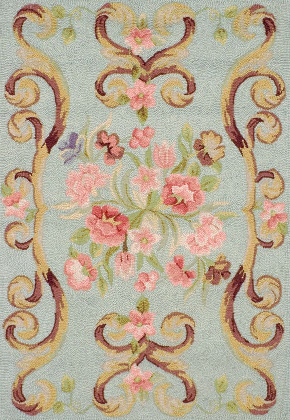 Shabby Cottage Chic Floral Blue Pink Rose Sage Rug 2x3  