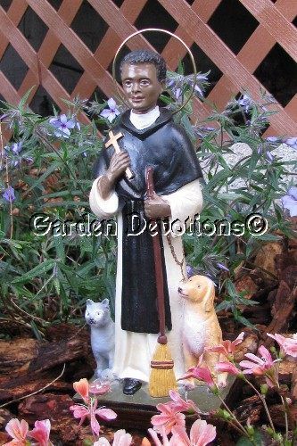 ST. MARTIN DE PORRES Porras Statue CAT DOG BROOM  