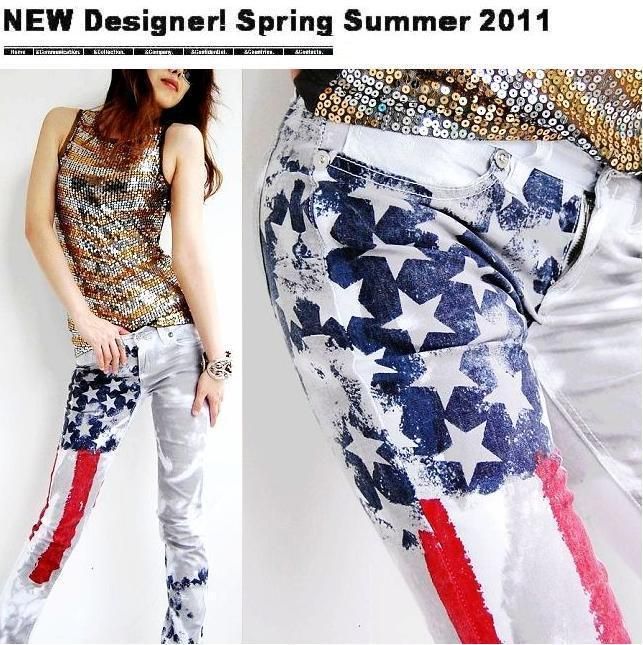NEW COOL Italy Brand Stars And Stripes Jeans Pants  