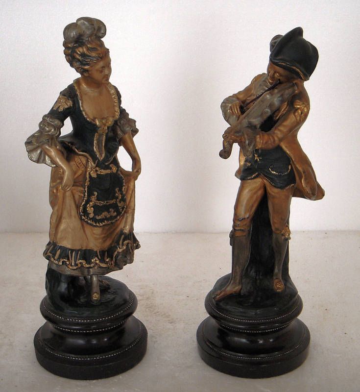 ANTIQUE PAIR U & C UFFRECHT Co STATUES FIDDLER & DANCER  