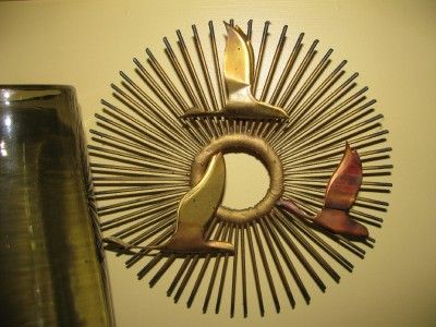 MODERNIST JERE ERA METAL MINI SUNBURST WALL SCULPTURE  