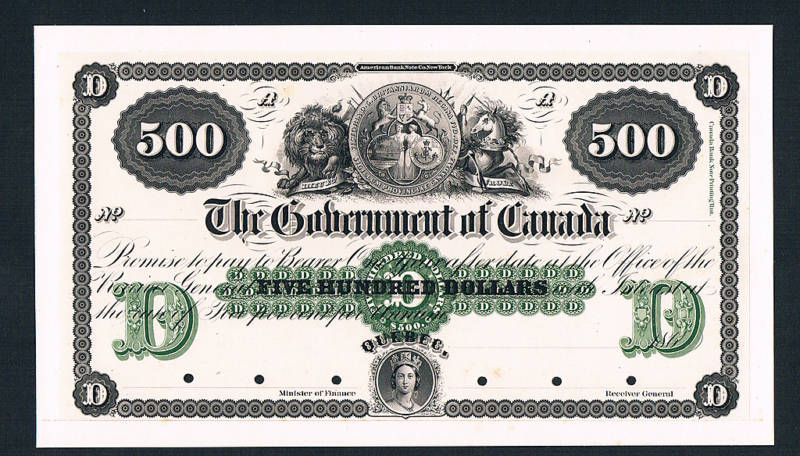 Ultra+++ Rare Large 1862 The Government of Canada $500  