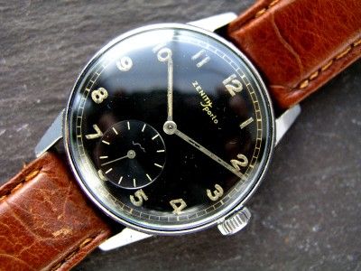 RARE VINTAGE 1940s ZENITH SPORTO ORIGINAL BLACK DIAL GENTS WATCH 