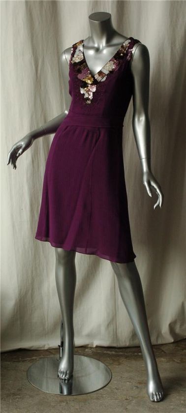 CAROLINA HERRERA Purple Silk JEWELED BEADED Dress 2 NEW  