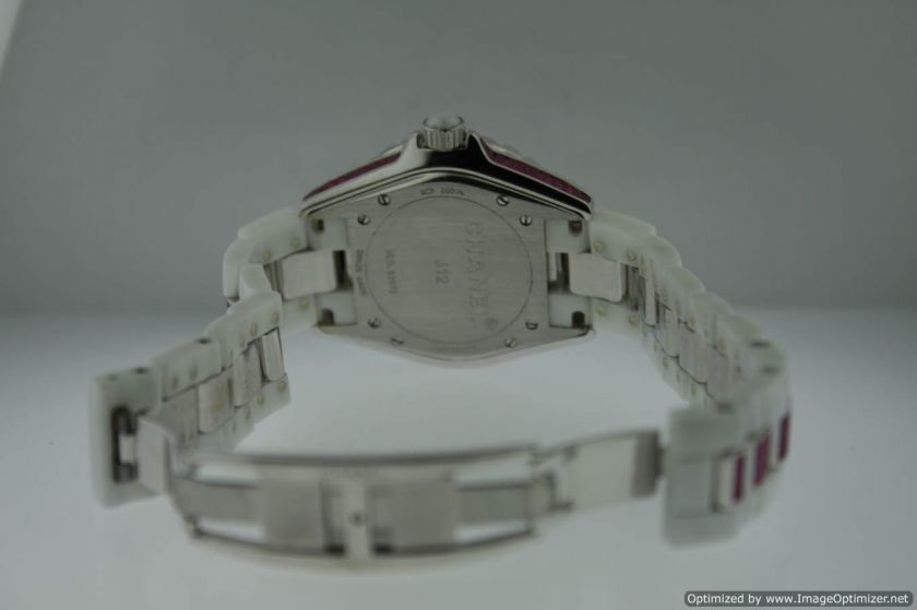 CHANEL J12 WHITE CERAMIC WATCH WITH RUBY AND DIAMOND 18K WHITE GOLD 