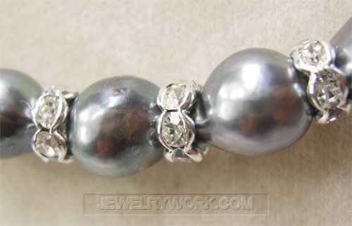 9X7.5mm Saltwater Pearl Rhinestone Silver Bracelet  