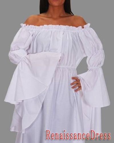 Long Sleeves Medieval Renaissance Gown White Chemise Costume Dress