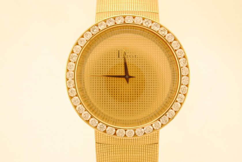Christian Dior Extra Large Full 18k Yellow Gold And Diamond Wristwatch 