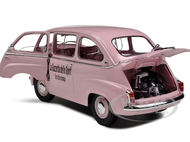 Brand new 118 scale diecast model car of Fiat 600D Multipla Pink La 