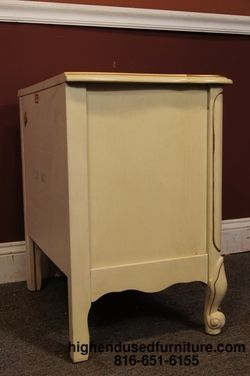 Vintage French Provincial White and Gold Two Drawer Nightstands 