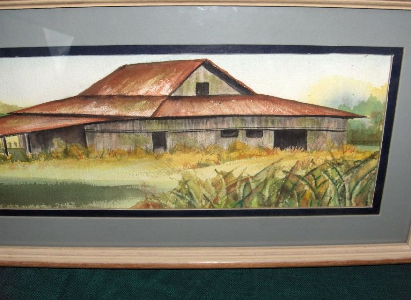 Vintage Original Watercolor Barn Painting Picture Signe  