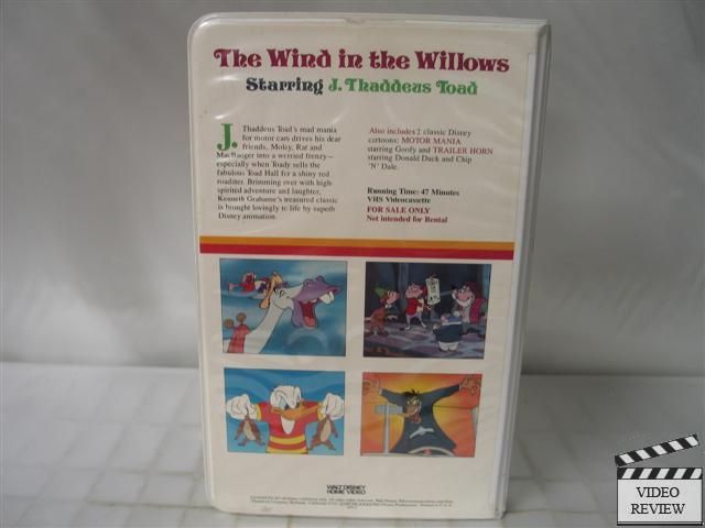 The Wind in The Willows VHS Disney  