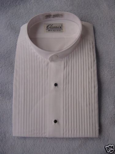 CLASSIX MENS MANDARIN TUXEDO SHIRT WHITE PLEAT XS 30 31  