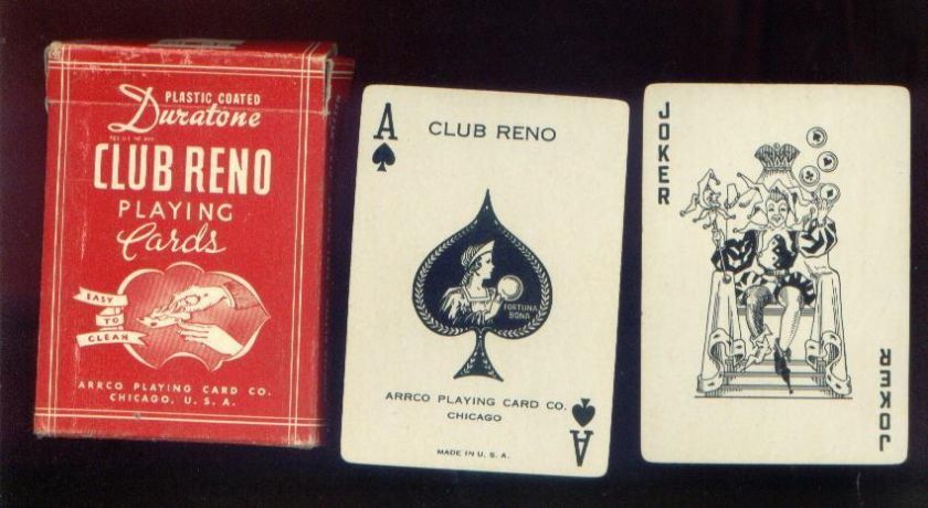 VINTAGE DURATONE CLUB RENO PLAYING CARDS ARRCO PLAYING CARD CO CHICAGO 