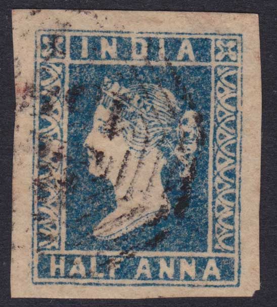 India 1854 SG2 ½a (Bright) Blue Die I VFU CV£27  