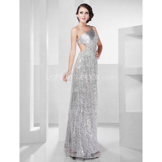   Sexy Stunning One Shoulder Sequined Long Prom Party Gown Evening Dress