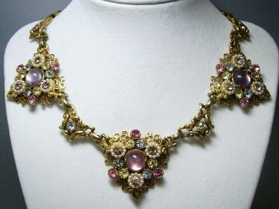   Vintage SELRO SELINI Pastel Rhinestone Bookchain Link Necklace~  