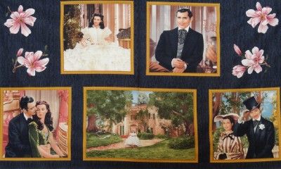   Wind Magnolia Movie Rhett Butler Scarlett OHara Fabric Panel  