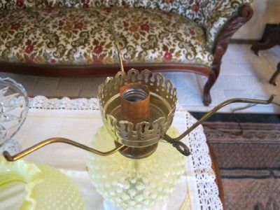   Vaseline Glass Hobnail Opalescent Table Hurricane Lamp MINT  