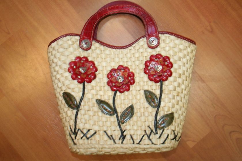 Brighton Roset Red Straw Body Purse Handbag tote  