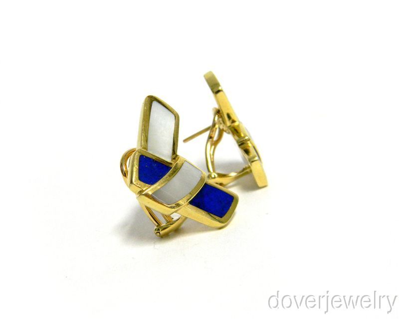 Tiffany & Co. 18K Gold Mother Pearl Blue Enamel Large Clip Earrings NR 