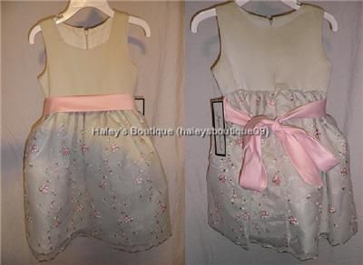 JAYNE COPELAND GREEN/PINK FLOWER GIRL DRESS 2T,3T,4,5  