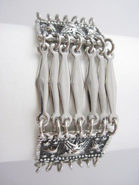 DESIGNER Silver Tone Intricate Chain Cuff Bracelet  