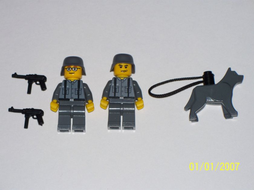 Lego 2 Minifig WWII German Guard Dog Patrol  