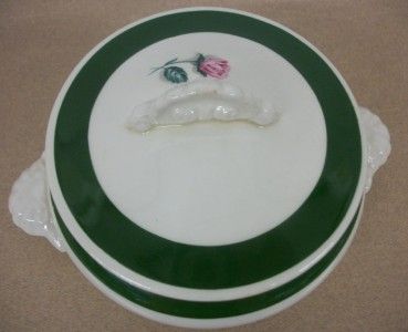   China Sugar Bowl With Lid Nautilus Green Rim Pink Rose Pattern  
