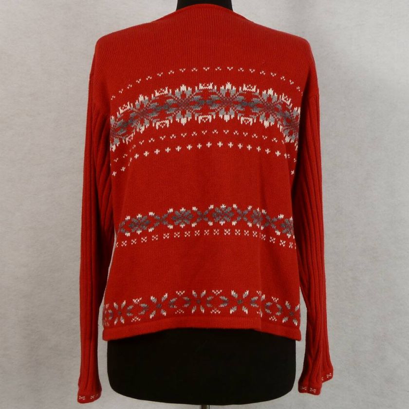 Susan Bristol Red Nordic Cat Lovers Hand Embroidered Cardigan Sweater 