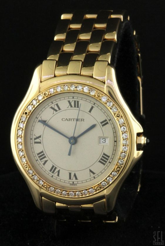 CARTIER COUGAR HEAVY 18K GOLD MENS WATCH W/ 1.0CT VS1/F DIAMOND BEZEL 