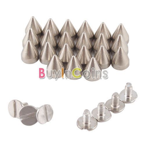 100Pcs 9.5mm Silver Cone Spikes Screwback Studs Leather Craft DIY Goth 