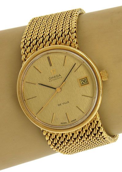 VINTAGE SOLID 18K GOLD OMEGA DE VILLE AUTOMATIC WRIST WATCH  