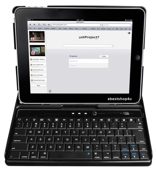 Bluetooth Keyboard Case Cover for iPad 2 PU Leather Rechargeable Li 