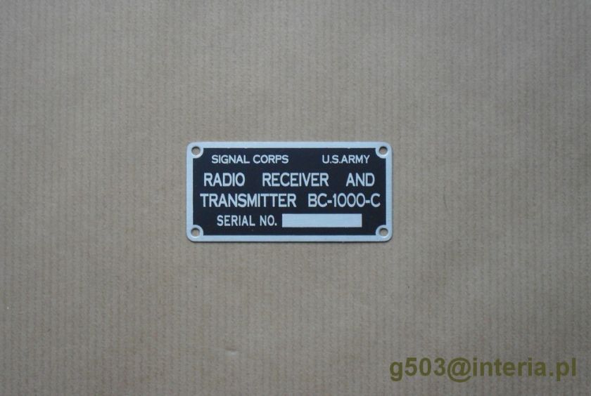 BC 1000 C RADIO DATA PLATE SCR 300 NAME ID TAG  