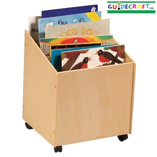 New Wooden Kids Wood Big Book Storage Box w/ Wheels  