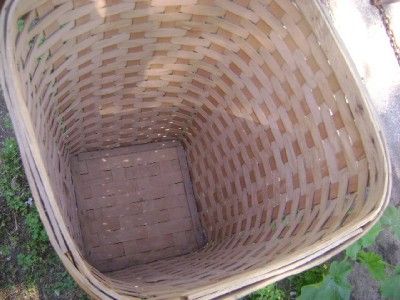 Antique Primitive Laundry Basket w lid Orig Red Blue Weave  