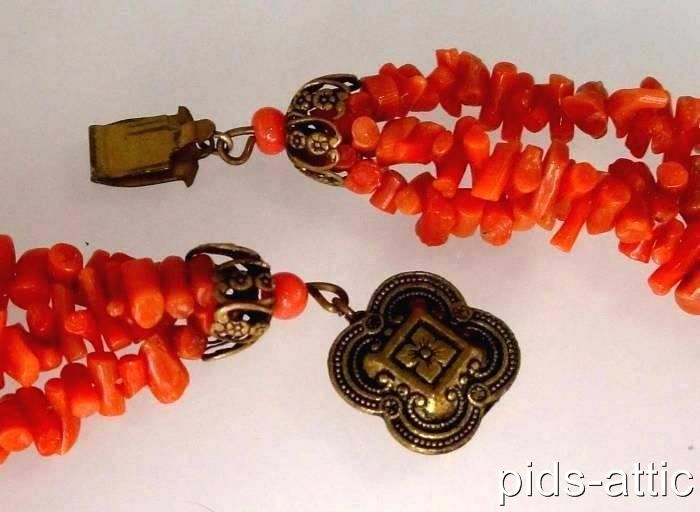 Vintage Choker Necklace With Genuine Orange Coral Branches & Screw 