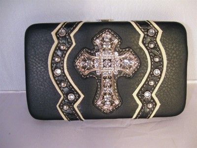 Black Tooled Rhinestone Cross Conchos Boot Top Cowgirl Handbag Purse 