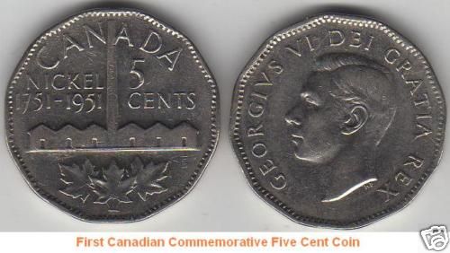 First Canadian Commemorative Five Cent Coin (1751 1951)  