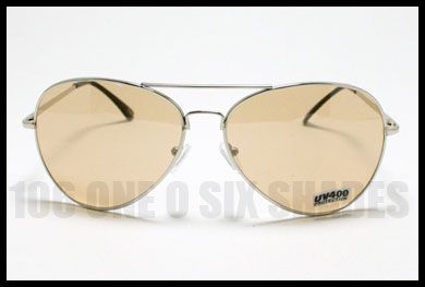 BROWN LENS Classic Aviator Sunglasses Retro Spring Hinge SILVER Metal 